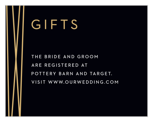 Our Cross Over Registry Cards utilize the same gorgeous design and color scheme as several other cards in the Cross Over wedding suite.