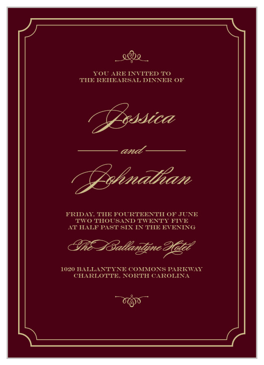 Our Elegant Script Rehearsal Dinner Invitations are perfect for gathering your friends and family together for a wedding test run.