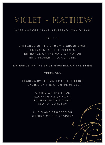 Large, flowing swirls adorn the Shining Swirls Wedding Programs.