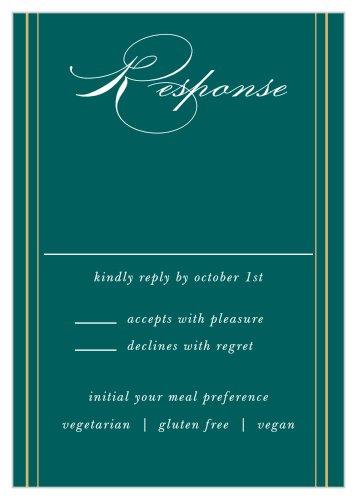 Our Striped Swash Response Cards give you the opportunity to tally up all of your guests, as well as their individualized needs. 
