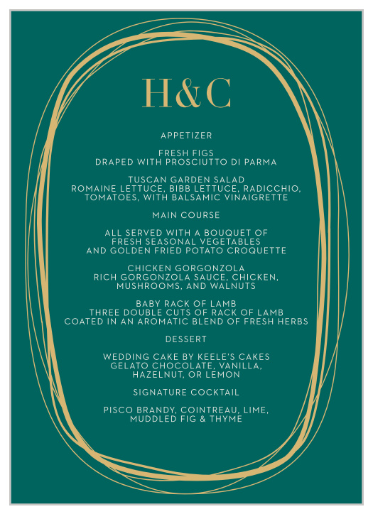 Our With This Ring Wedding Menus utilize the same gorgeous design and color scheme as several other cards in the With This Ring wedding suite.