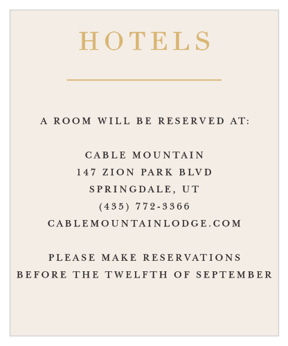 Recommend only the best local hotels to your guests with our Timeless Type Accommodation Cards.