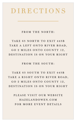 Our Timeless Type Direction Cards utilize the same gorgeous design and color scheme as several other cards in the Timeless Type wedding suite.