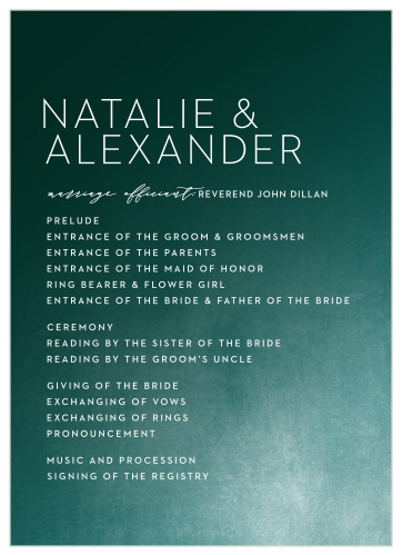 Our gorgeous Modern Ombre Wedding Programs describe each moment of your wedding ceremony in delightful detail.
