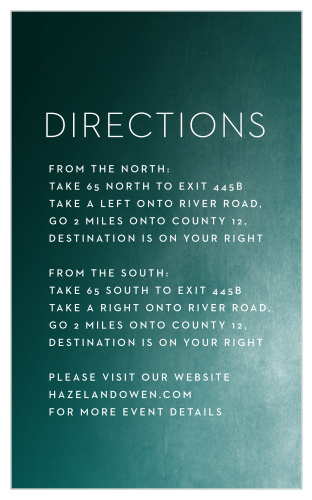 With a noon sun's reflection on deep ocean water to serve as your background, as well as a beautifully thin, elegant print to guide your guests through each step of your directions, our Modern Ombre Direction Cards are a gorgeous choice for your wedding.