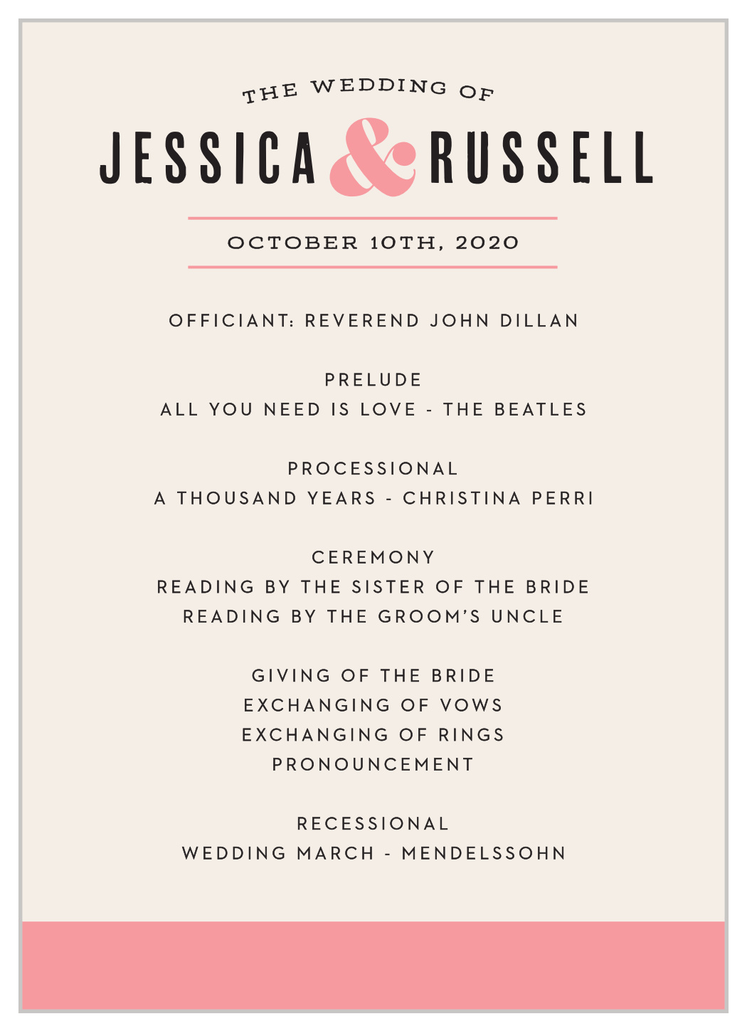 Color Block Wedding Programs