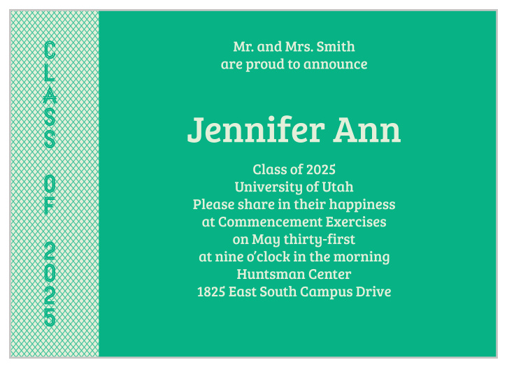 The Sidelines graduation announcement has a classic non photo graduation invite.