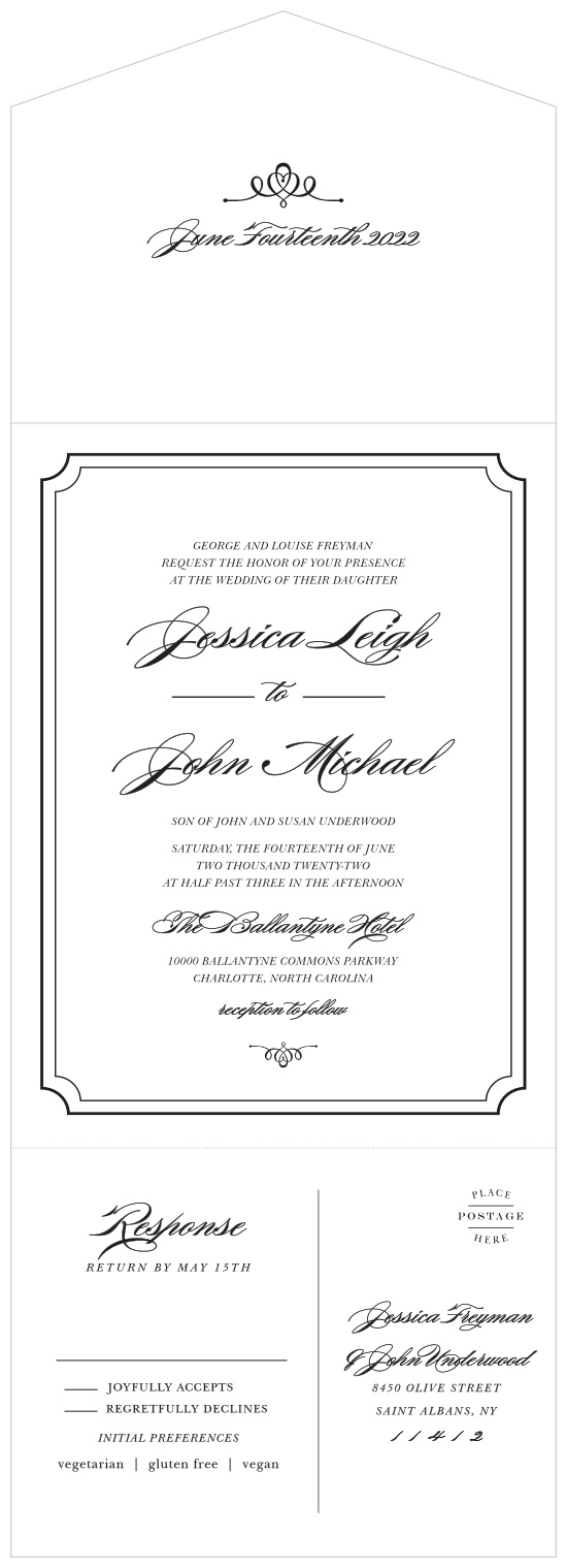 Invite guests to your posh event with Elegant Script Seal & Send Wedding Invitations.