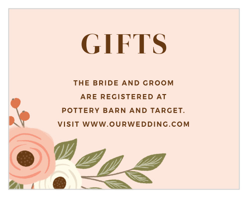 Let family and friends know where you would like to receive your wedding gifts from when you send out our Country Chic Registry Cards.