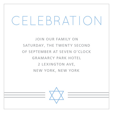 Our Simply Classic Bar Mitzvah Reception Cards utilize the same gorgeous design and color scheme as several other cards in the Simply Classic mitzvah suite.