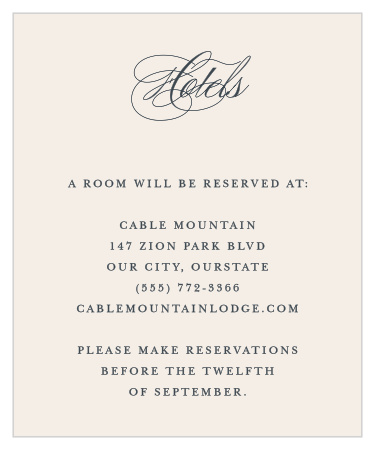 Let your guests know where you've arranged for them stay, while visiting for your event, using our Traditionally Formal Accommodation Cards!