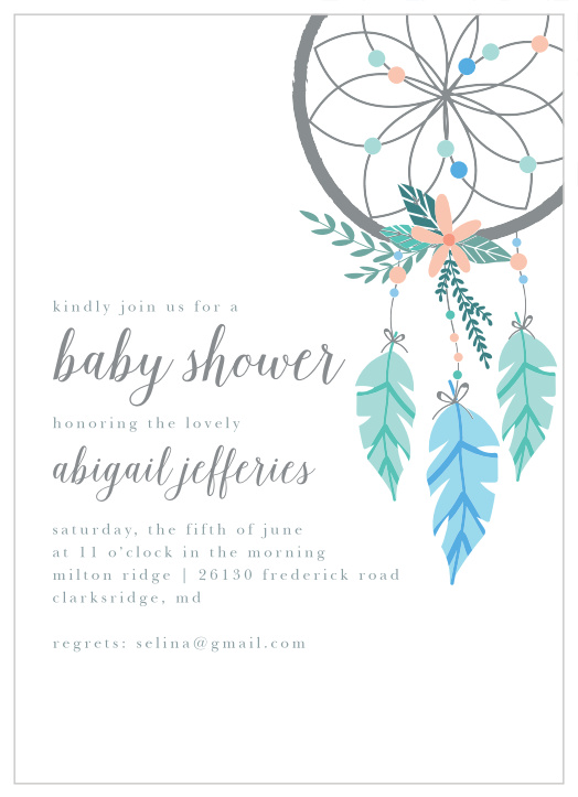 Our Dream Catcher Baby Shower Invitations feature a gorgeously designed dream catcher.