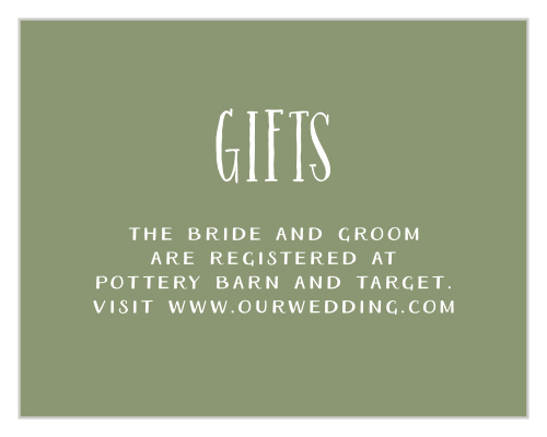 Our Succulent Wreath Registry Cards are done up in a guacamole green with handwritten typography.