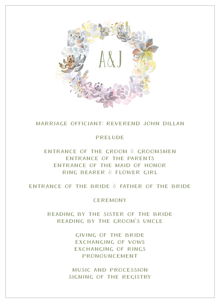 Succulent Wreath Wedding Programs