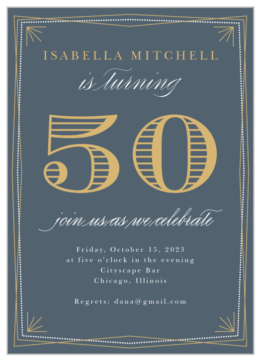 Celebrate your 50th in style with our Bold Year Adult Birthday Party Invitations.