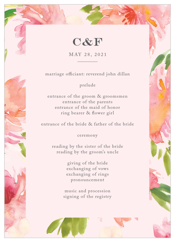 Botanical Gardens Wedding Programs