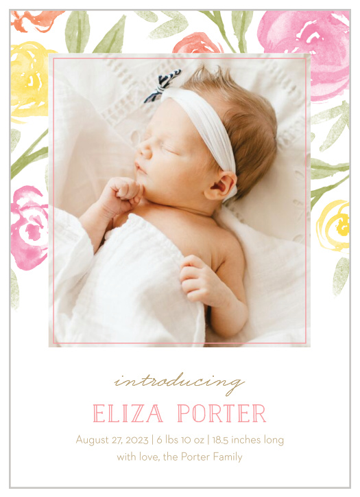 Show your love for your newborn is in full bloom with our Colorful Florals Birth Announcements.