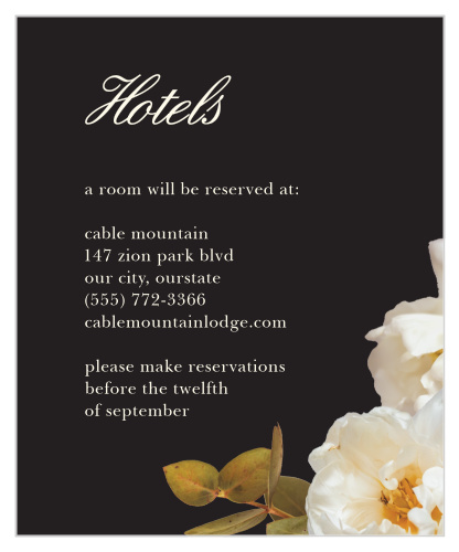 Treat your loved ones traveling from afar with our stunning Romantic Flowers Accommodation Cards. 
