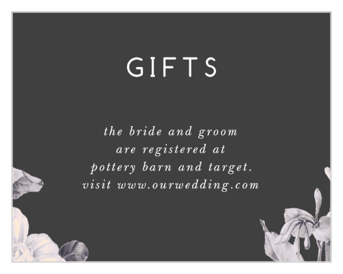 Our Stormy Florals Registry Cards feature an antique design with modern touches!