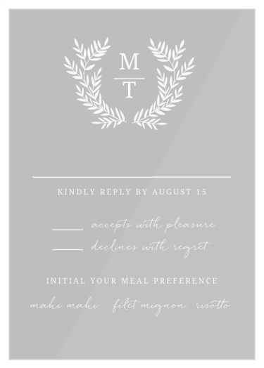 Your monogram is boldly stated and framed by elegant laurels at the top of our Botanical Monogram Clear Response Cards.