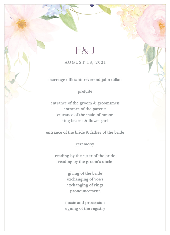 Spring Watercolors Wedding Programs