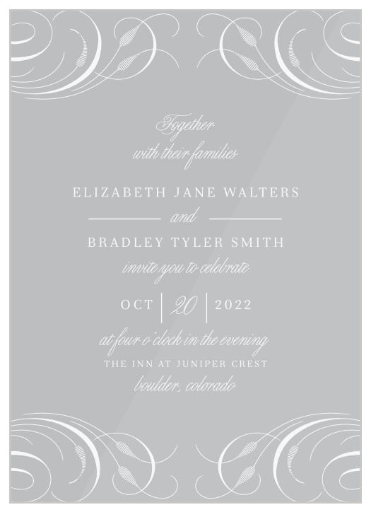 Our stunning Romantic Swirls Clear Wedding Invitations are classically elegant.