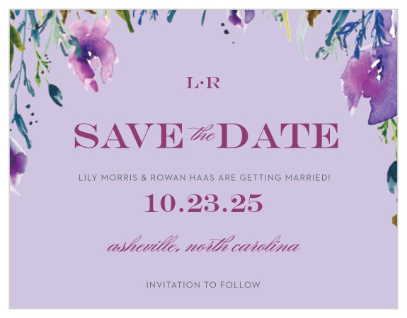Make a spot on everyone’s calendar with our Lavender Blooms Wedding Save the Date Cards.