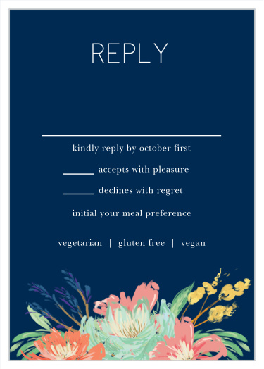 Simplify your wedding planning and skip the guesswork with our Tropical Blooms Response Cards.