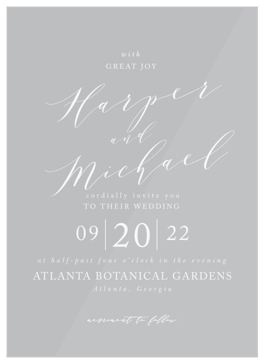 Our stunning Modern Calligraphy Clear Wedding Invitations offer an unforgettable blend of modern minimalism and classic elegance.