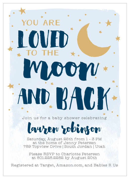 Our To The Moon Baby Shower Invitations bring a level of love and excitement as big as the night sky.