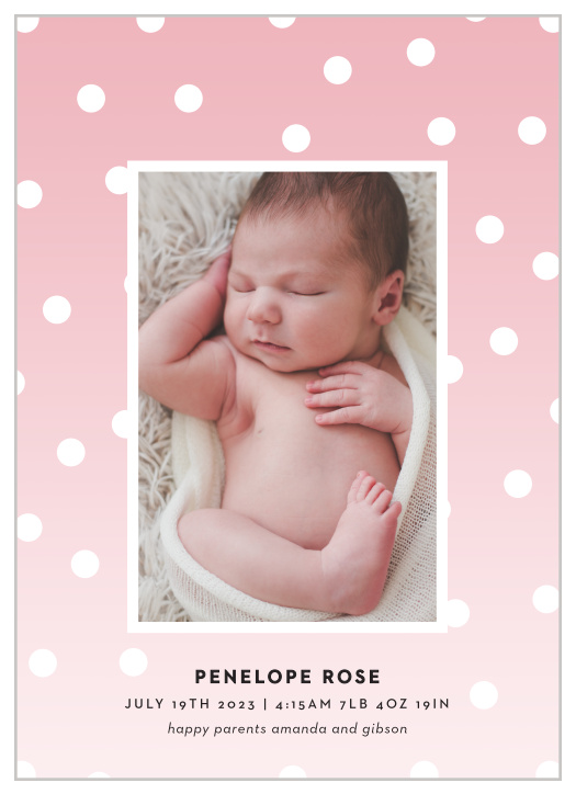 Celebrate in style with our Ombre Dots Birth Announcements.