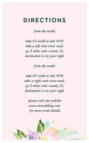 Our Citrus Flowers Direction Cards are designed with simplicity in mind, but still feature a touch of romance with a pale pink background adorned with a pastel bouquet.