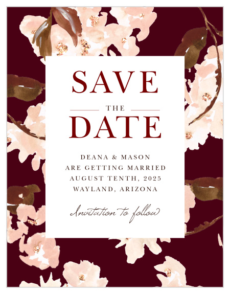 Make a spot on everyone’s calendar with our Autumn Aubergine Wedding Save the Date Magnets. 