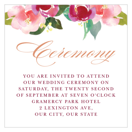 Invite the most important people in your life to your rehearsal or ceremony with our Maroon Bouquet Ceremony Cards.