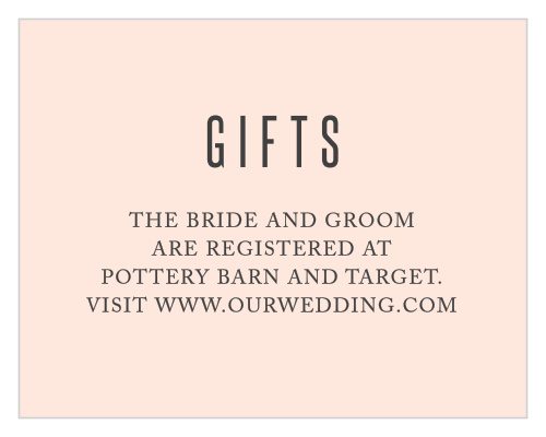 Our Modern Painting Registry Cards simply feature your registry details, atop a light coral pink background.