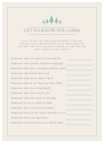 The Woodland Outline Get to Know You Game is perfect for those wanting a minimum, but whimsical shower game. 