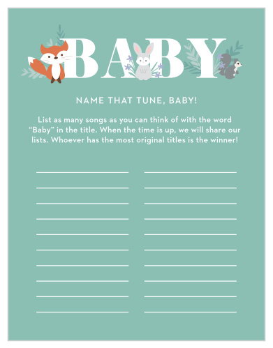Our fun, light-hearted Friendly Forest Baby Song Contest is sure to be a hit at your baby shower.