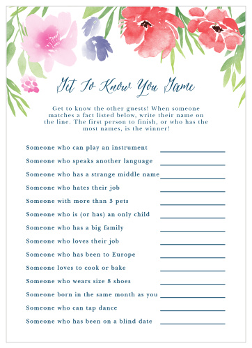 Turn conversation into a friendly competition with our gorgeous Watercolor Garden Get to Know You Game. 
