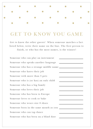Turn conversation into a friendly competition with our gorgeous Darling Dots Get to Know You Game. 