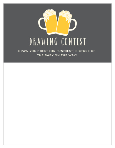 Give your guests the opportunity to provide a snapshot of your newborn in hilarious or heartfelt sketches with our Baby Brewing Baby Drawing Contest! Use the pair of frothy beer mugs to catch their attention and playfully printed type to guide them through the game for a guaranteed good time.