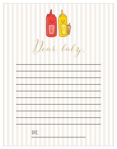 Our Burgers N Brats Letter to Baby is a perfect fit for a BBQ themed baby shower. 