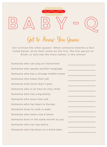 Entertain your friends and family at your backyard shower with our Baby-Q Get to Know You Game.