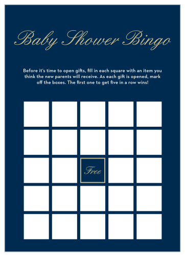 Keep your shower regal and simple with our Royal Script Boy Baby Shower Bingo. 