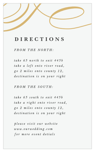 Our Old World Swirls Direction Cards guide family and friends to your wedding venue with ease.