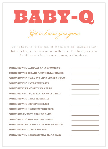 Our illustrated Cozy Cookout Get to Know You Game is a perfect game for a coed baby shower BBQ.