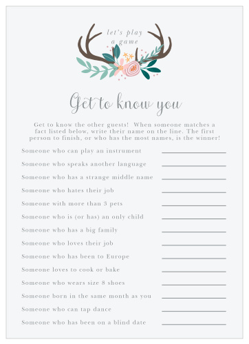 Turn conversation into a friendly competition with our gorgeous Rustic Bouquet Get to Know You Game. 