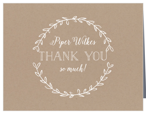 Simple laurels frame your text on the Rustic Laurel Bridal Shower Thank You Cards. 