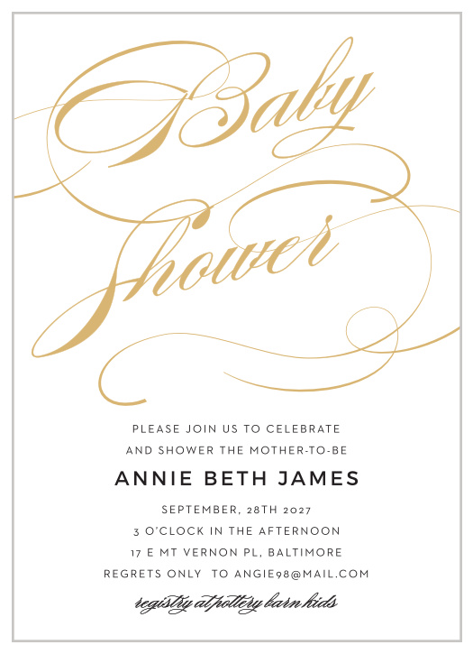 Luxury and refinement come together for the Shining Simplicity Baby Shower Invitations.