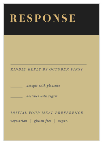 Our Gothic Halloween Response Cards feature a pseudo gold response area, framed by a midnight grey border. 