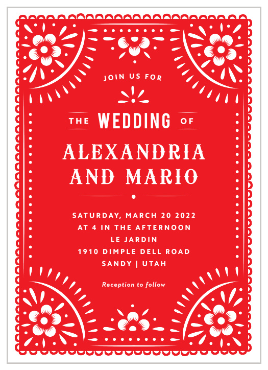 Have the wedding day of a lifetime with our festive Papel Party Wedding Invitations.